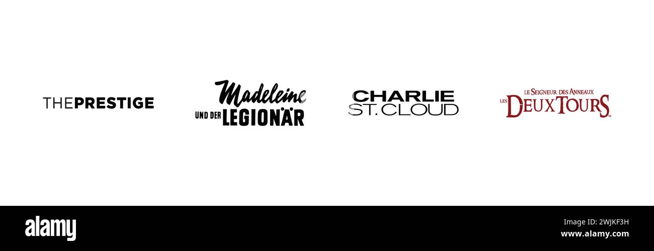 Charlie St Cloud, The Prestige, Madeleine und der Legionar, le Seigneur des anneaux les deux Tours, collection populaire de logos de marque. Illustration de Vecteur