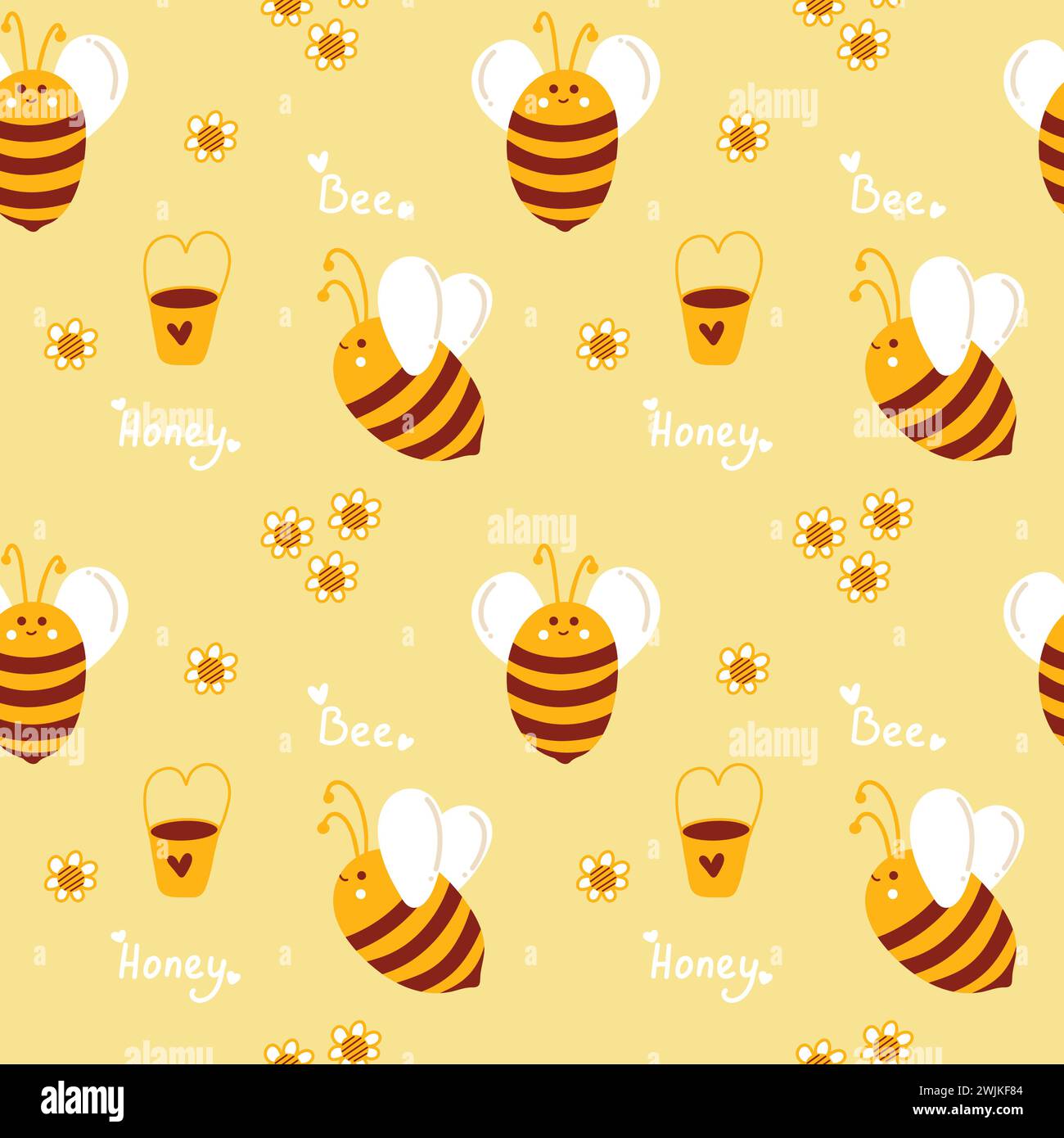 Modèle de miel avec des abeilles pour les apiculteurs et les produits à base de miel. Joli motif jaune d'été avec des abeilles Illustration de Vecteur