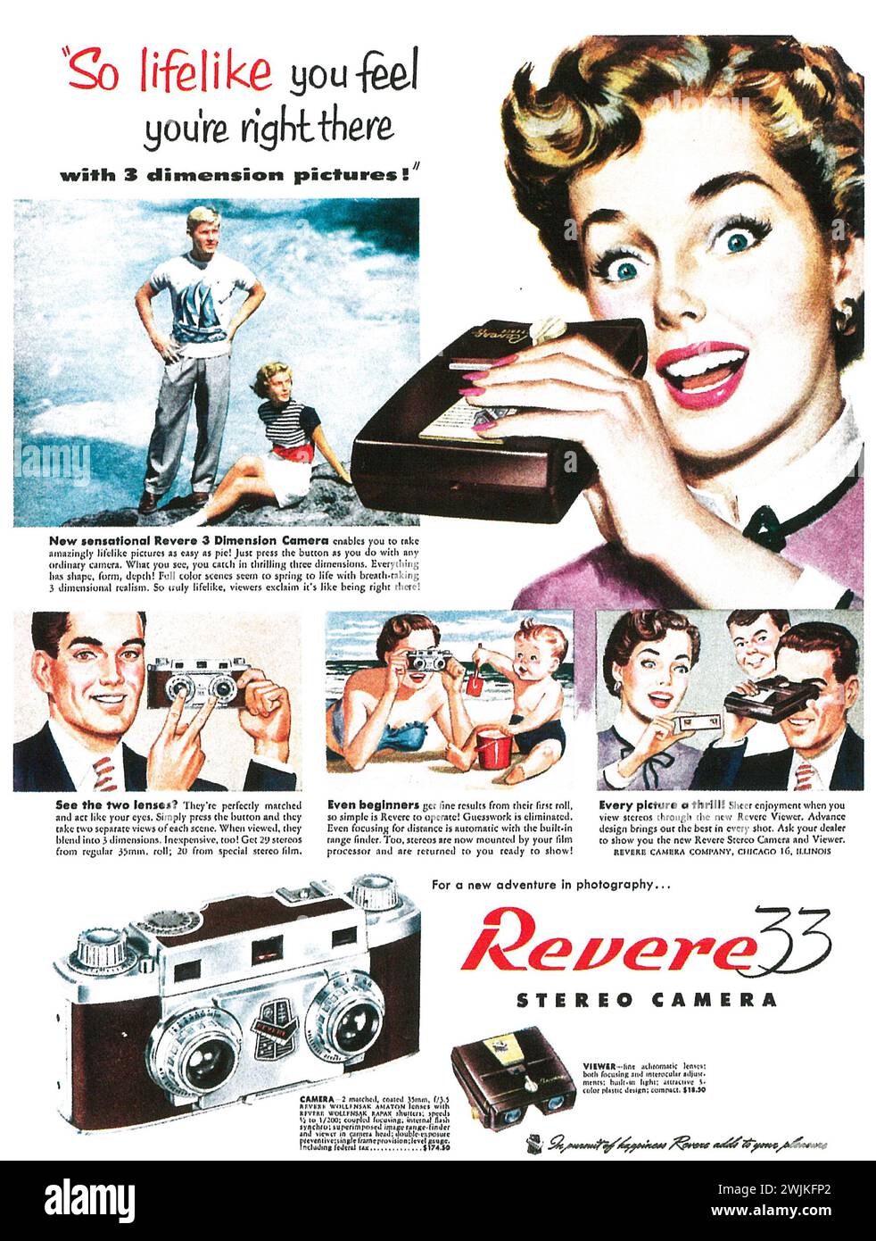 1953 REVERE 33 caméra stéréo Visionneuse 3 dimensions images ad Banque D'Images