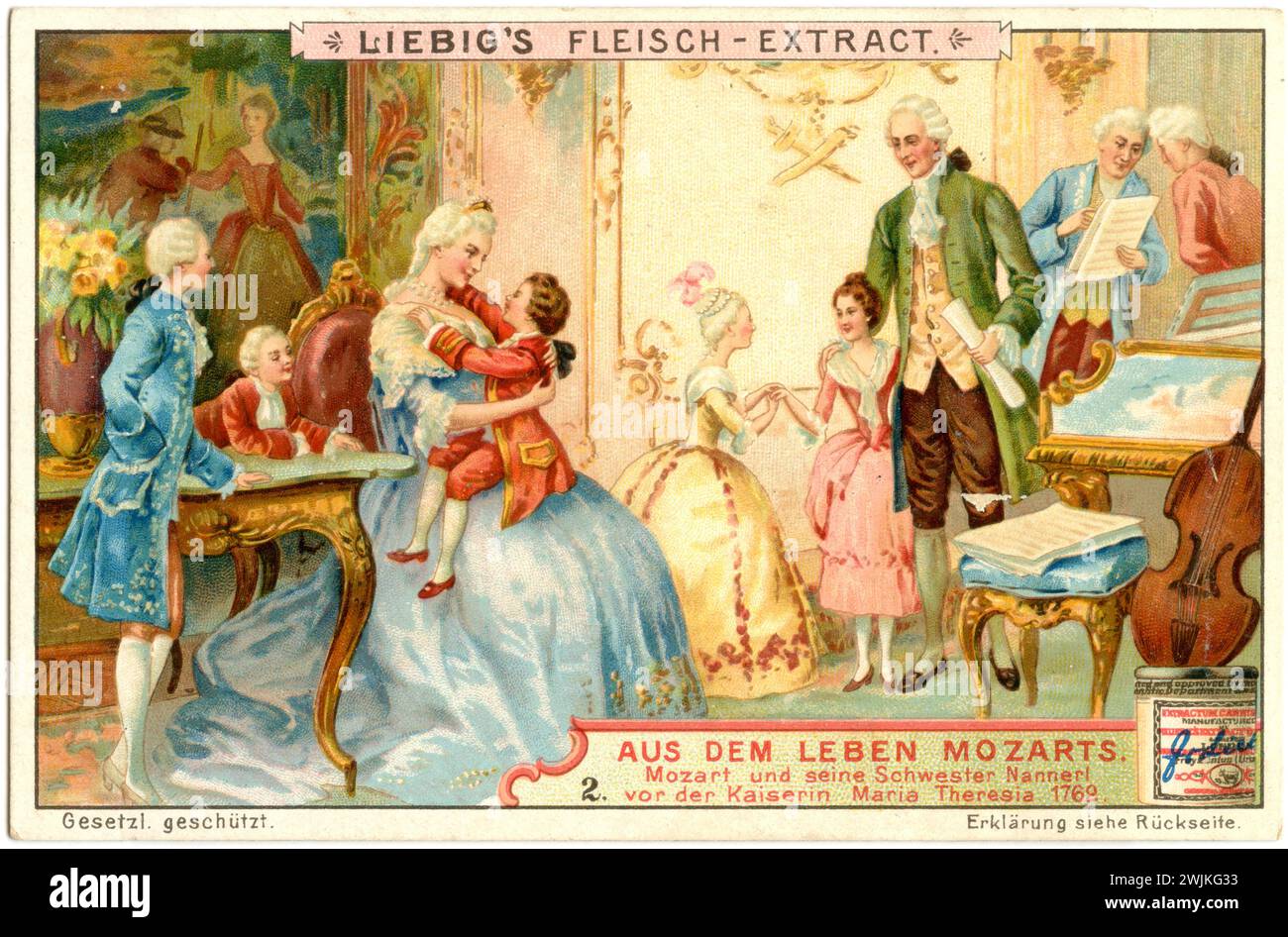 Wolfgang Amadeus Mozart (1756-1791), musicien et compositeur de Salzbourg de la période classique viennoise. De la vie de Mozart, 2 : Mozart et sa sœur Nannerl devant l'impératrice Maria Theresa, 1762, représentés sur une photo de collectionneur Liebig, (, ), Wolfgang Amadeus Mozart (1756-1791), Salzburger Musiker und Komponist der Wiener Klassik. AUS dem Leben Mozarts, 2 : Mozart und Seine Schwester Nannerl vor der Kaiserin Maria Theresia, 1762, Darstellung auf einem Liebig-Sammelbild Banque D'Images