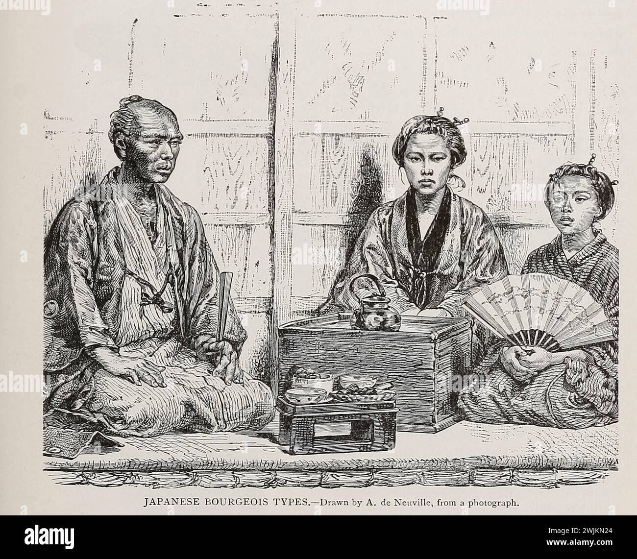 TYPES BOURGEOIS JAPONAIS. Par A. de Neuville de Cyclopedia Universal history : embrassant la présentation la plus complète et la plus récente du sujet en deux parties principales ou divisions de plus de six mille pages par John Clark Ridpath, 1840-1900 date de publication 1895 Éditeur Boston : Balch Bros Volume 7 histoire de l'homme Banque D'Images