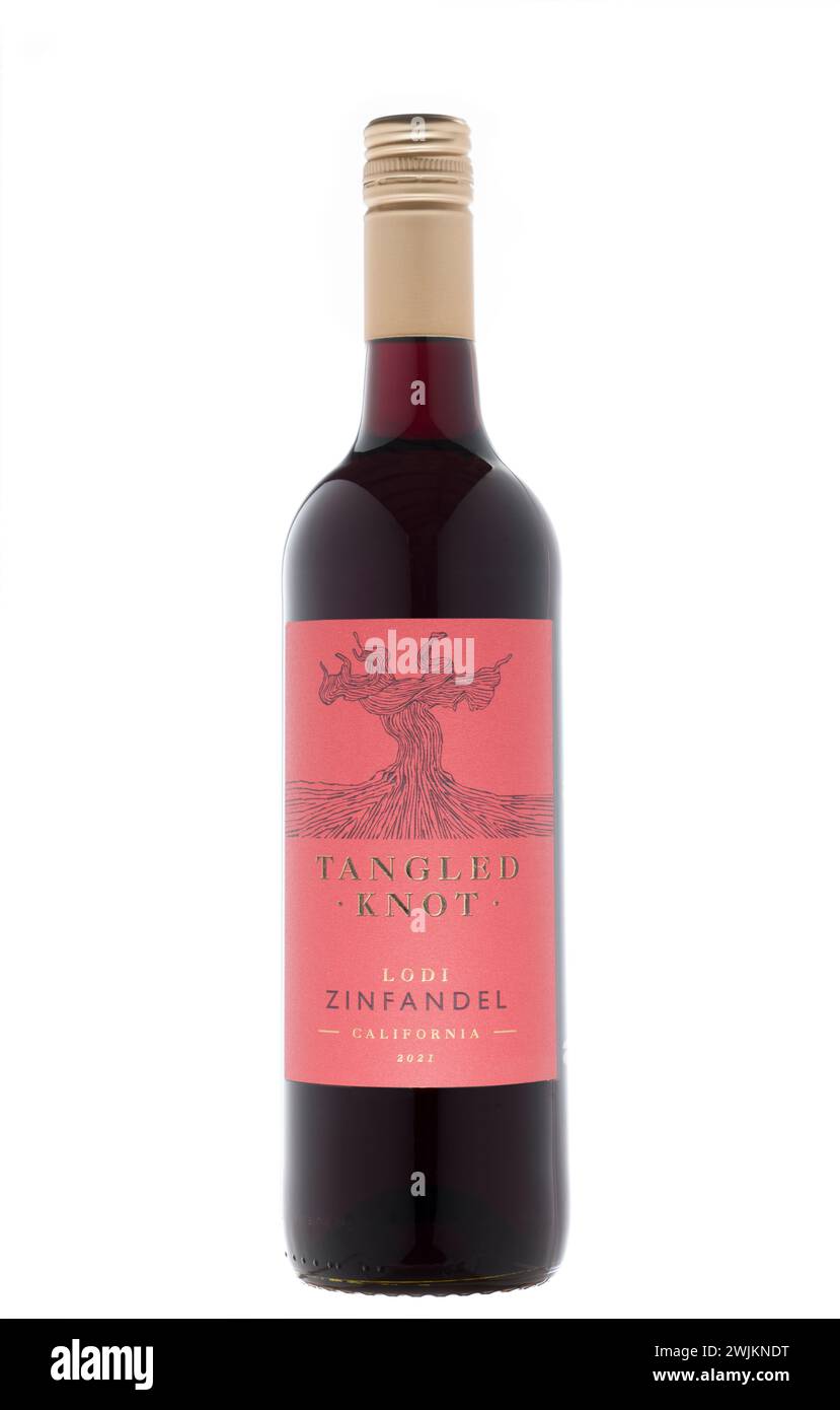 Bouteille de vin rouge californien Tangled Knot Zinfandel Banque D'Images