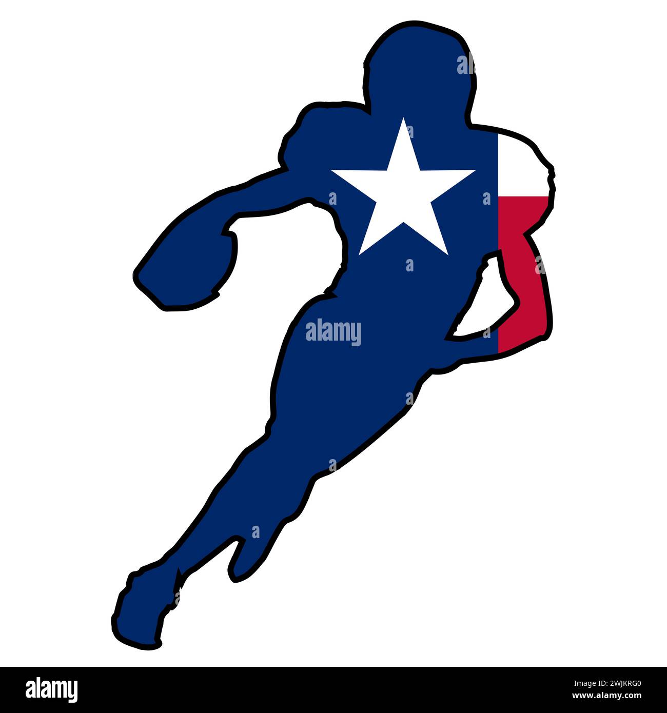 Icône d'étoile du drapeau de l'État du Texas dans la silhouette d'un footballeur américain Banque D'Images