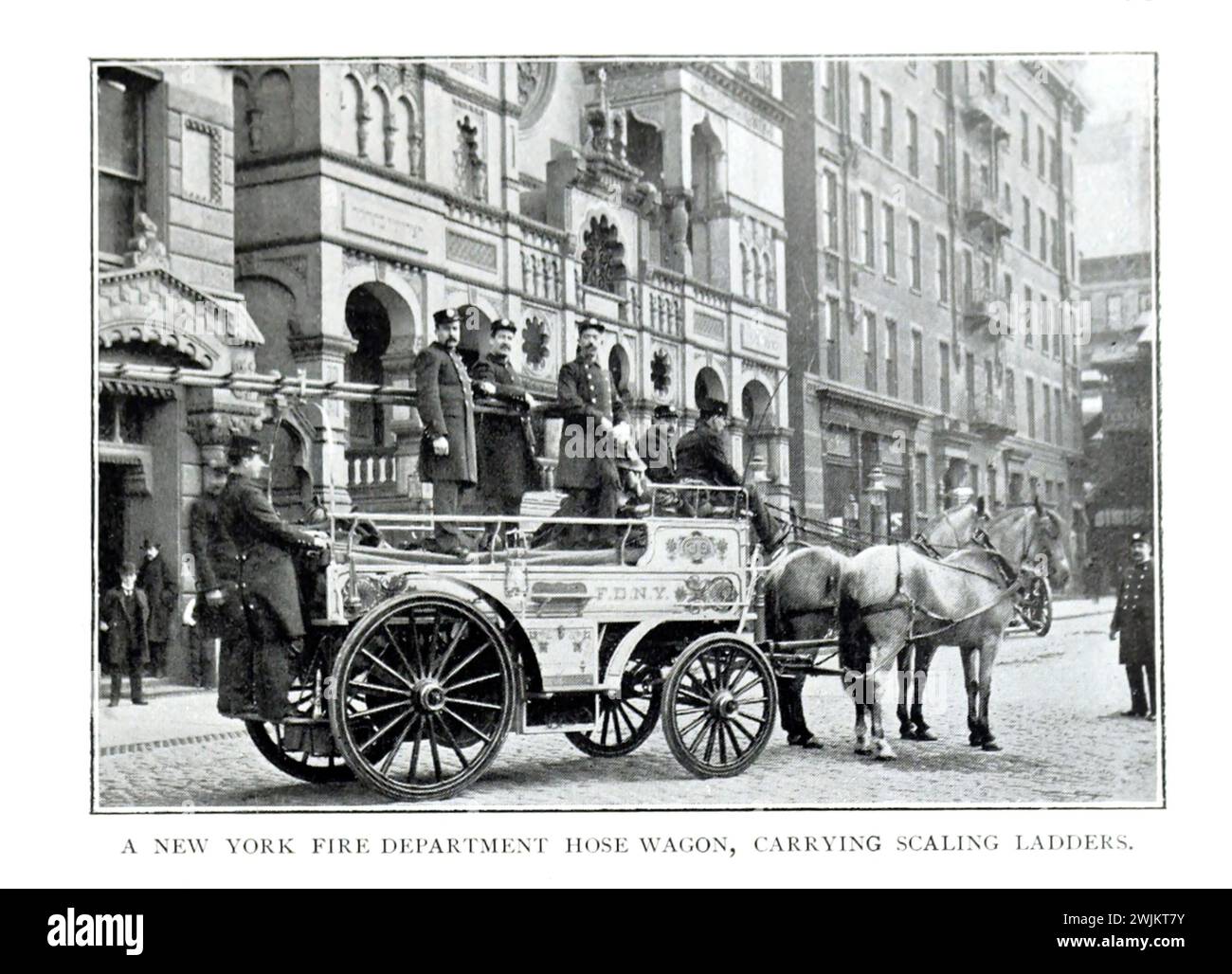 UN WAGON À TUYAUX DES POMPIERS DE NEW YORK, TRANSPORTANT DES ÉCHELLES À ÉCHELLES. D'APRÈS L'ARTICLE L'ÉQUIPEMENT ET L'ORGANISATION D'UN DÉPARTEMENT D'EIRE DE VILLE. Par Hugh Bonner. Tiré de l'Engineering Magazine consacré au progrès industriel volume XIV octobre 1897 - mars 1898 The Engineering Magazine Co Banque D'Images