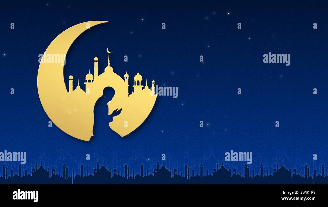 Eid moubarak croissant de lune arrière-plan religieux Banque D'Images