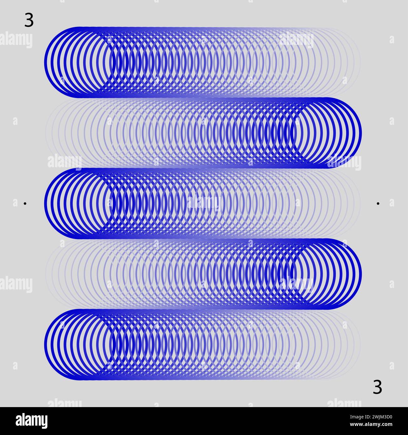 Illusions optiques cylindriques abstraites bleues avec des motifs circulaires concentriques sur un fond blanc. Esthétique moderne, minimaliste Illustration de Vecteur