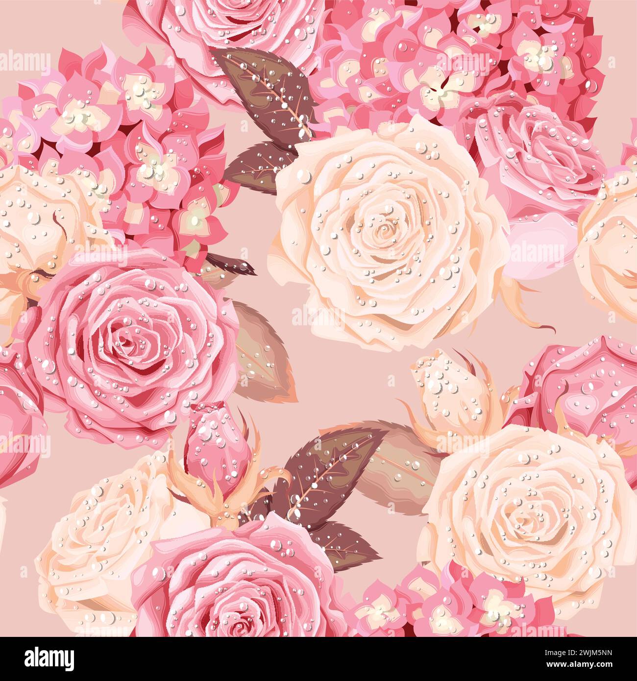 Belles roses et hortensia sans couture Illustration de Vecteur