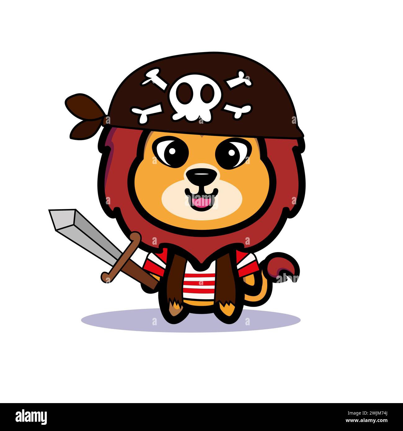 Symbole d'illustration d'art mascotte personnage animal design kawaii équipement de costume de lion de pirate Illustration de Vecteur