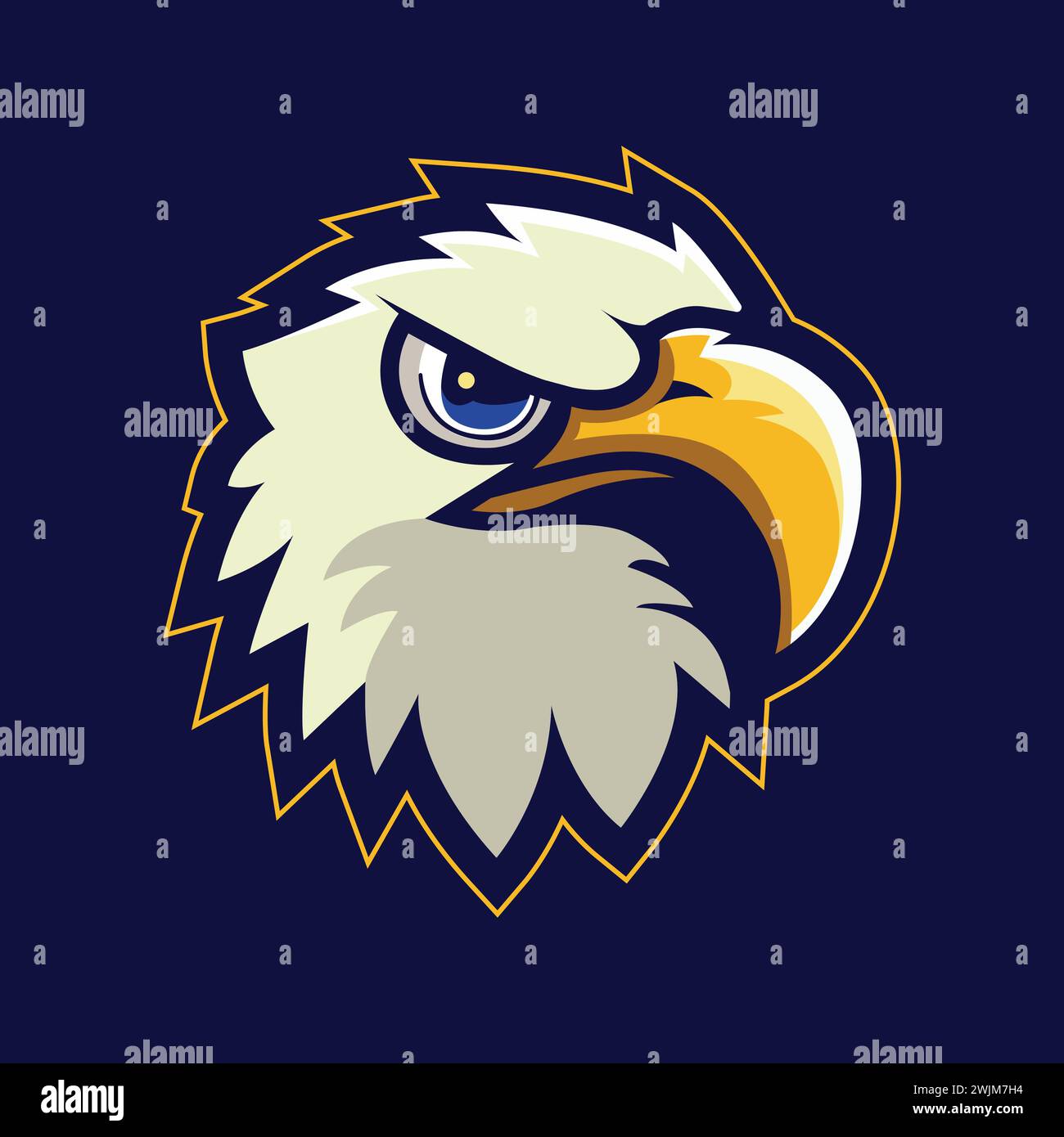 Logo de mascotte Eagle de style plat pour basket-ball, baseball, football ou autres jeux. Illustration vectorielle de visage d'aigle sur fond sombre. Illustration de Vecteur