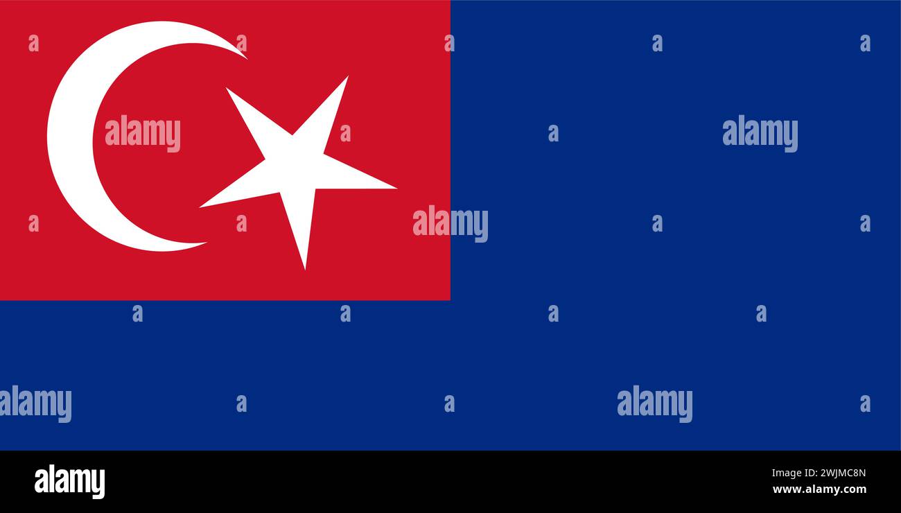 Drapeau de Johor State (Malaisie) Johore, bleu marine avec un rouge vif contenant un croissant blanc et une étoile à cinq branches Illustration de Vecteur