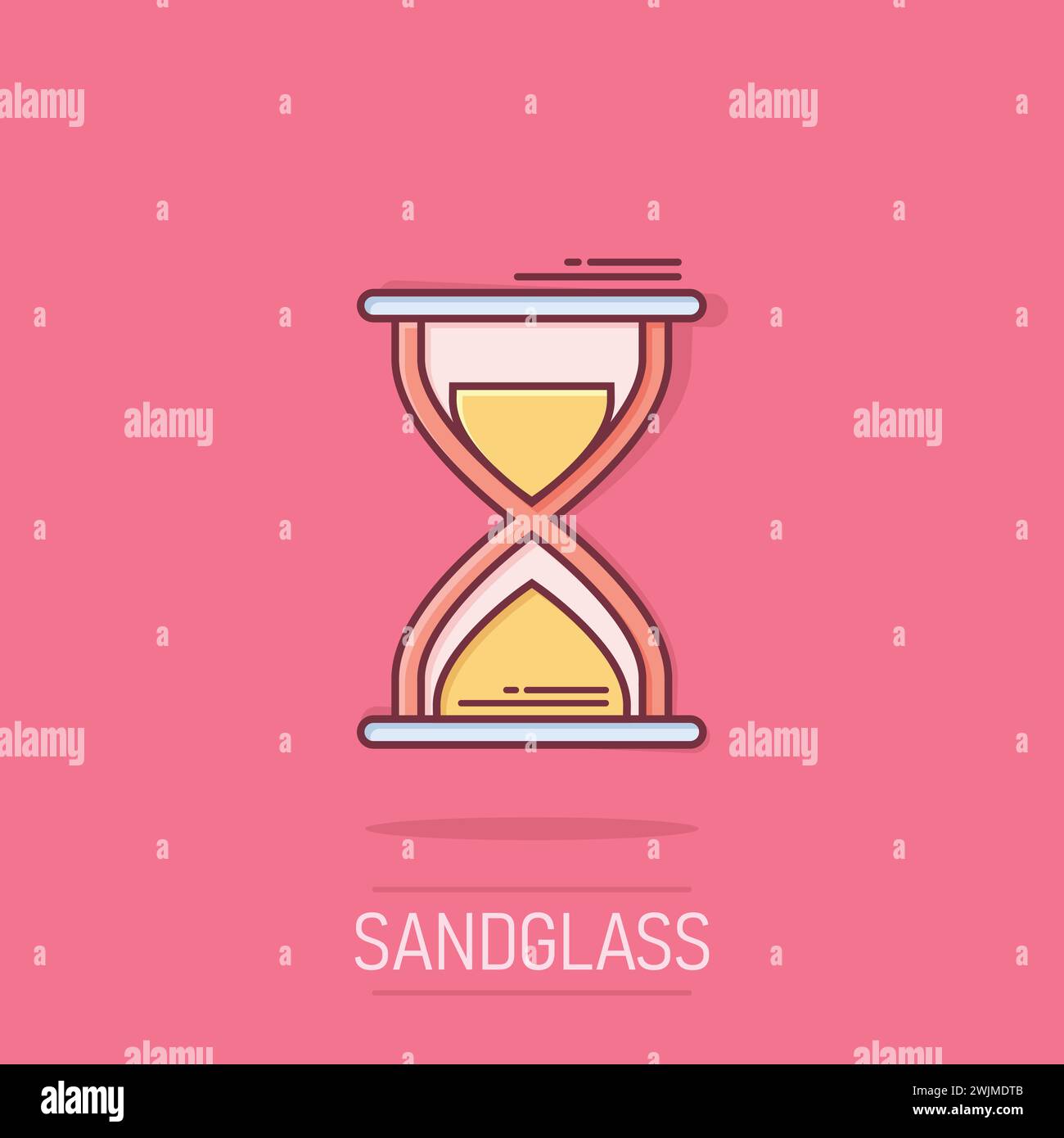 Icône de sablier dans un style comique. Illustration vectorielle de dessin animé en verre de sable sur fond isolé. Concept commercial d'effet splash d'horloge. Illustration de Vecteur