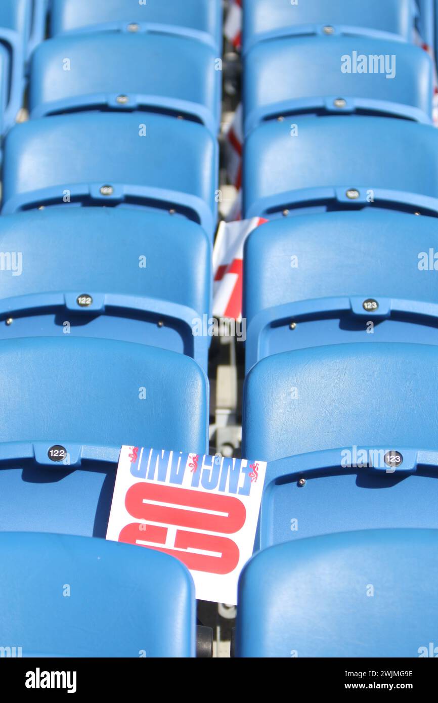 Go Angleterre drapeaux sur sièges Angleterre contre Norvège UEFA Womens Euro Brighton Community Stadium (Amex Stadium) 11 juillet 2022 Banque D'Images