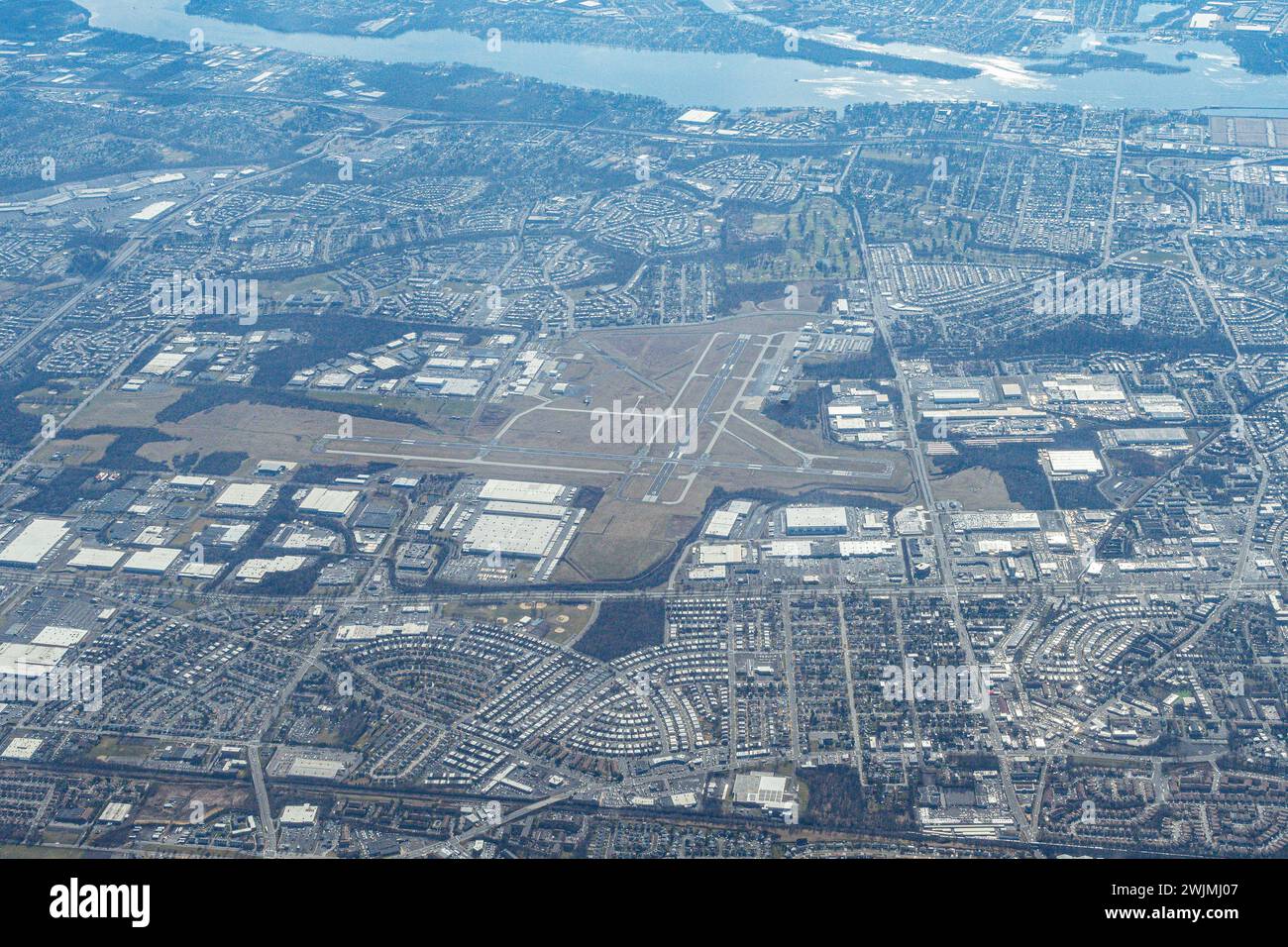 Vue aérienne du nord-est de l'aéroport de Philadelphie PNE dans le nord-est de Philadelphie Banque D'Images