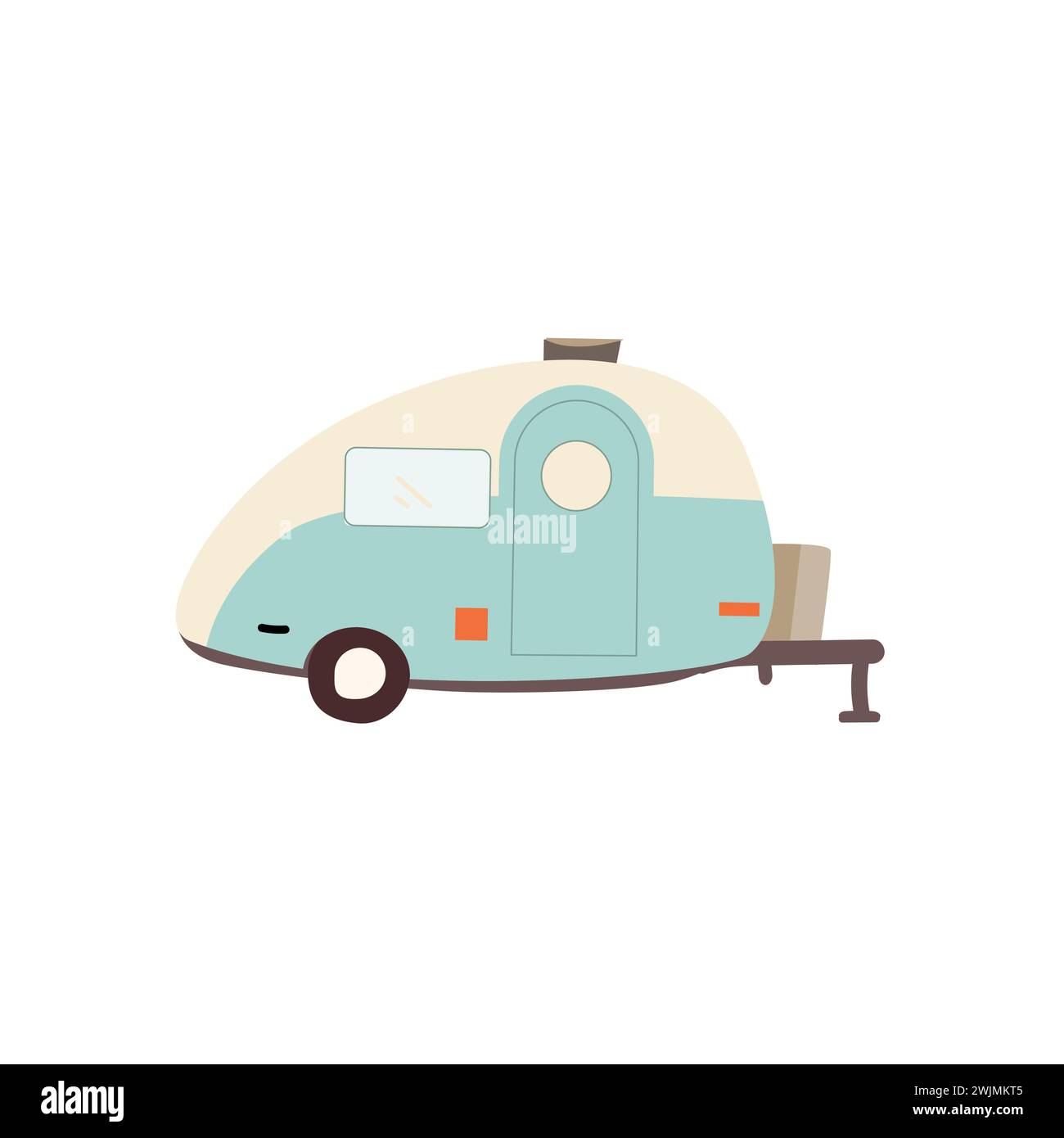 Remorque de camping pour le voyage - illustration de l'icône de couleur . L'illustration vectorielle peut être utilisée pour l'affiche des enfants, le camping d'été et de printemps explorer la bannière, la carte éducative, la carte postale, le fond de célébration. Illustration de Vecteur