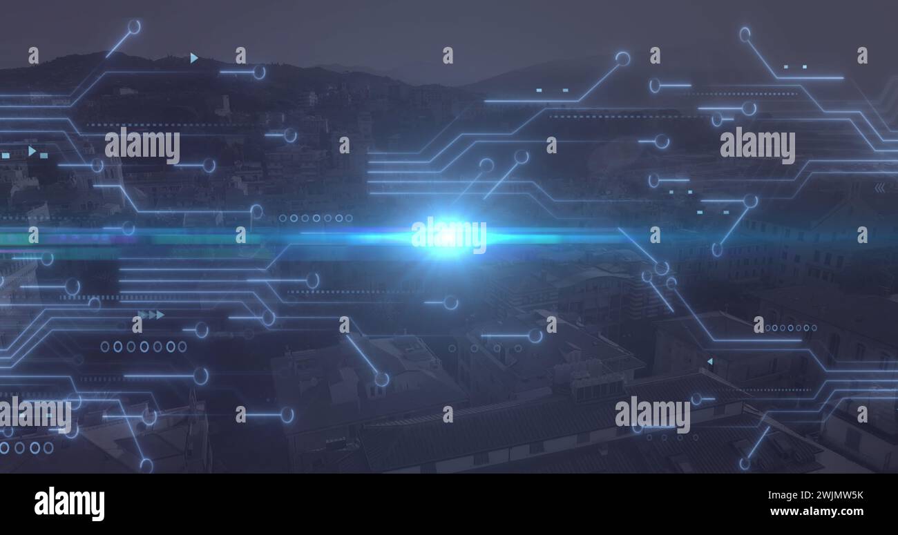 Image du traitement des données, du paysage et des connexions Banque D'Images