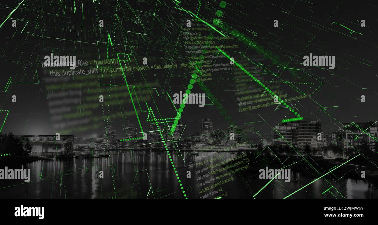 Image du traitement des données, du paysage urbain et des connexions Banque D'Images