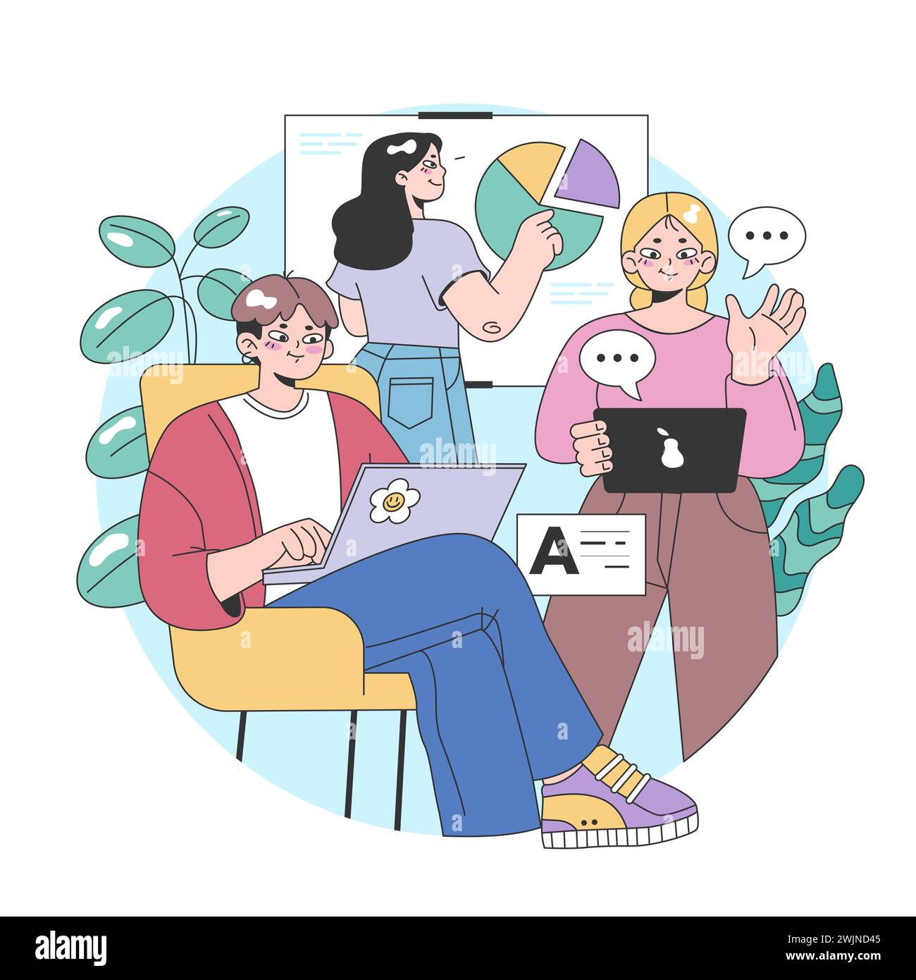 Idée de troisième place. Environnement social, séparé de la maison et du lieu de travail. Construction de la vie communautaire, interaction des personnes et zone de communication. Illustration vectorielle plate Illustration de Vecteur