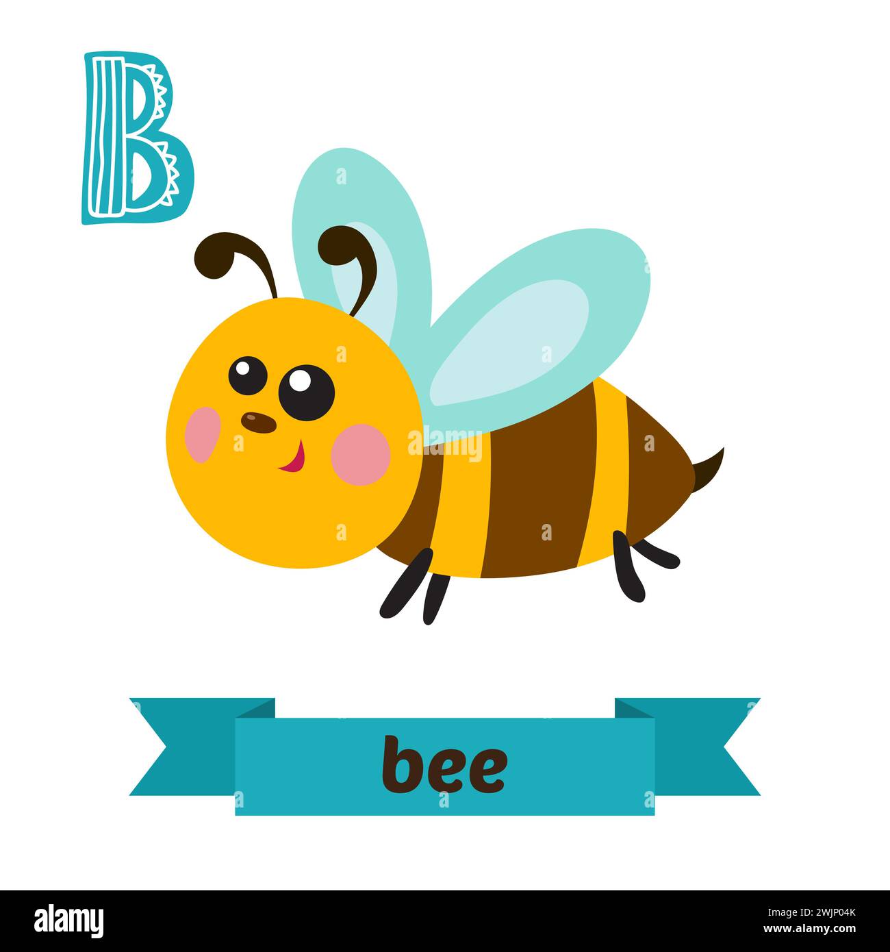 Bee. Lettre B. Mignon enfants alphabet animal dans le vecteur. Animaux de dessin animé drôles. Illustration vectorielle Illustration de Vecteur