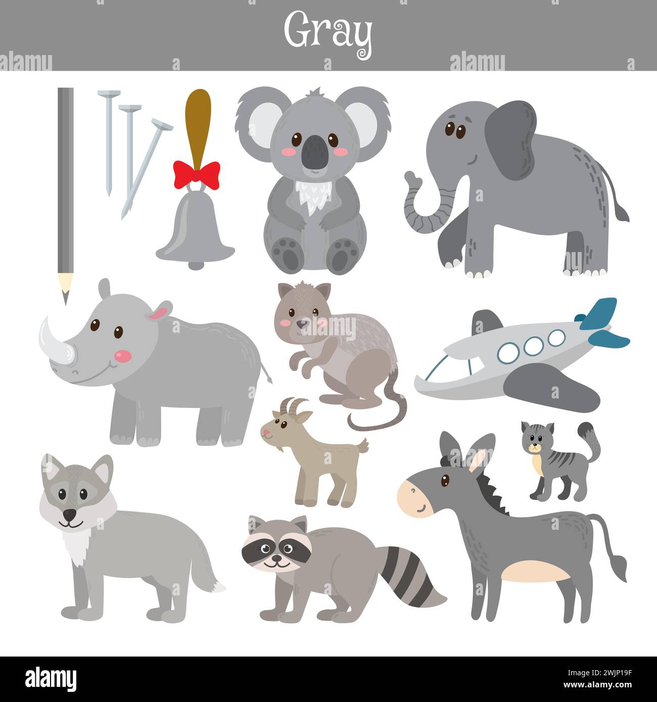 Gris. Apprenez la couleur. Kit d'éducation. Illustration des couleurs primaires. Illustration vectorielle Illustration de Vecteur