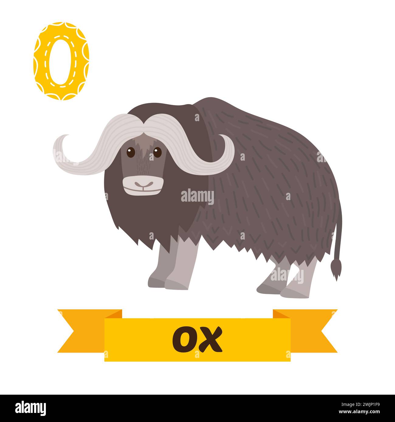 OX. Lettre O. Mignon enfants alphabet animal dans le vecteur. Animaux de dessin animé drôles. Illustration vectorielle Illustration de Vecteur
