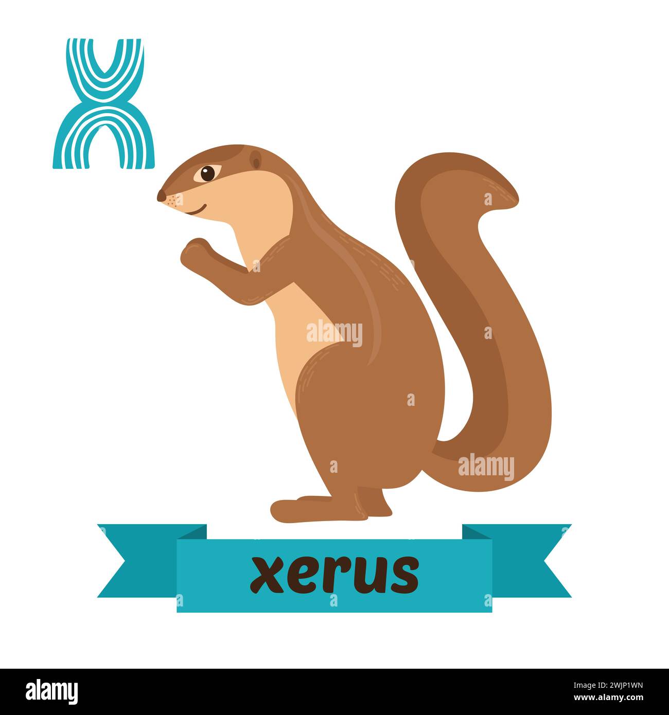 Xerus. Lettre X. Mignon enfants alphabet animal dans le vecteur. Animaux de dessin animé drôles. Illustration vectorielle Illustration de Vecteur