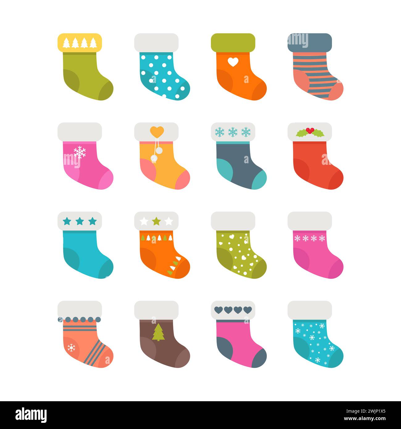 Ensemble de chaussettes colorées avec différents motifs. Bas de Noël. Illustration vectorielle Illustration de Vecteur