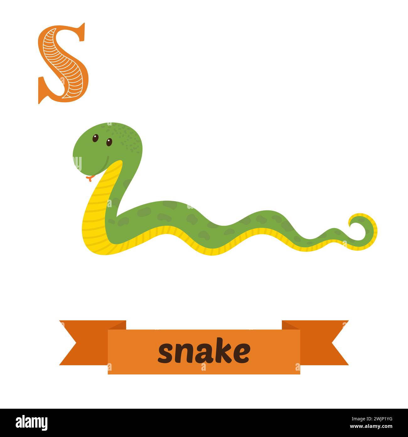 Snake. Lettre S. Mignon enfants alphabet animal dans le vecteur. Animaux de dessin animé drôles. Illustration vectorielle Illustration de Vecteur