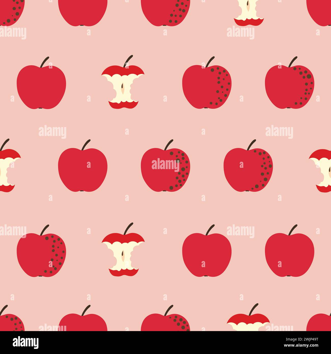 Motif pomme rouge sans couture et noyau de pomme. Fond de fruit de vecteur Illustration de Vecteur