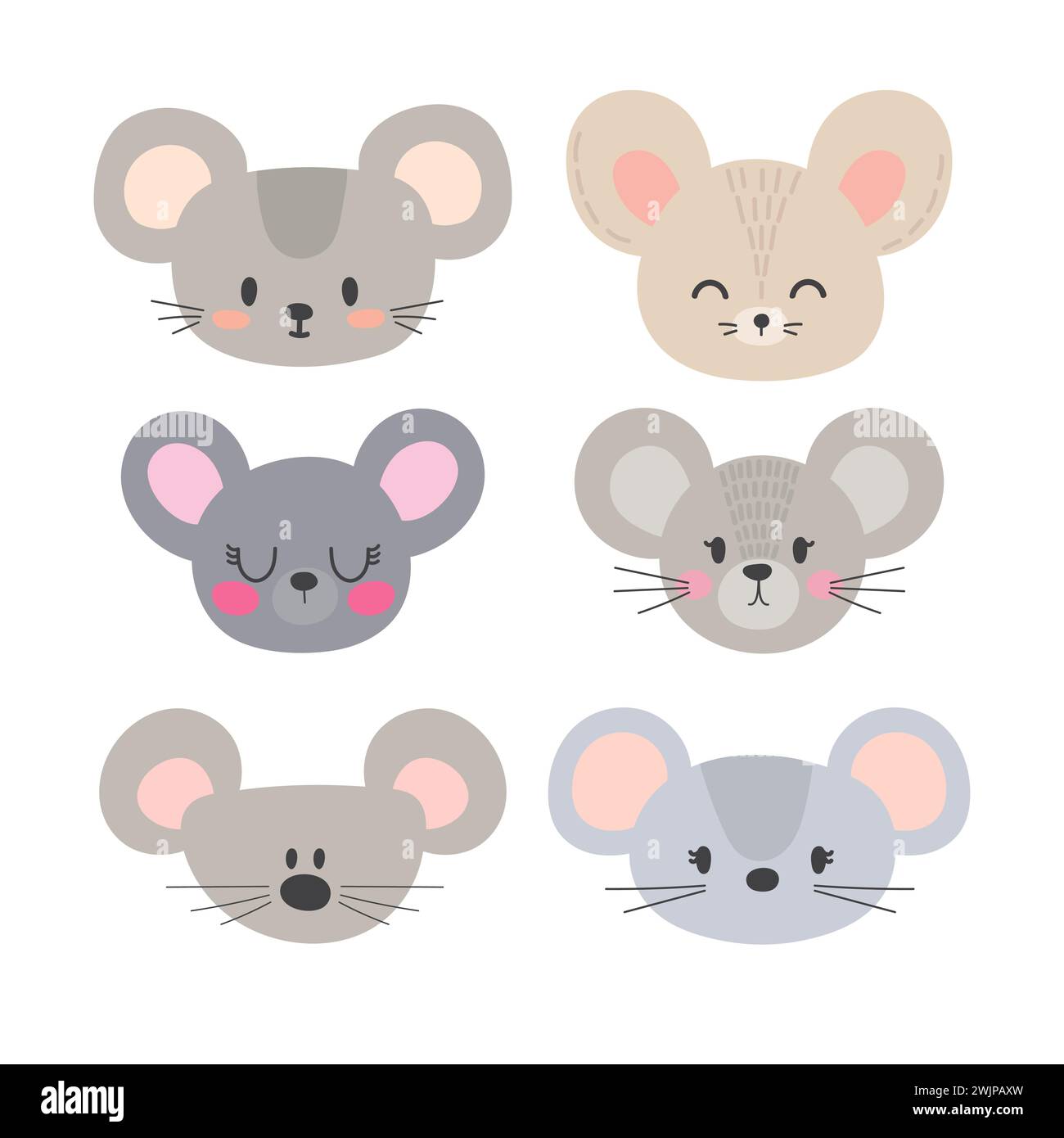 Ensemble de souris mignonnes. Drôles d'animaux gribouillés. Petite souris dans le style de dessin animé. Illustration vectorielle Illustration de Vecteur