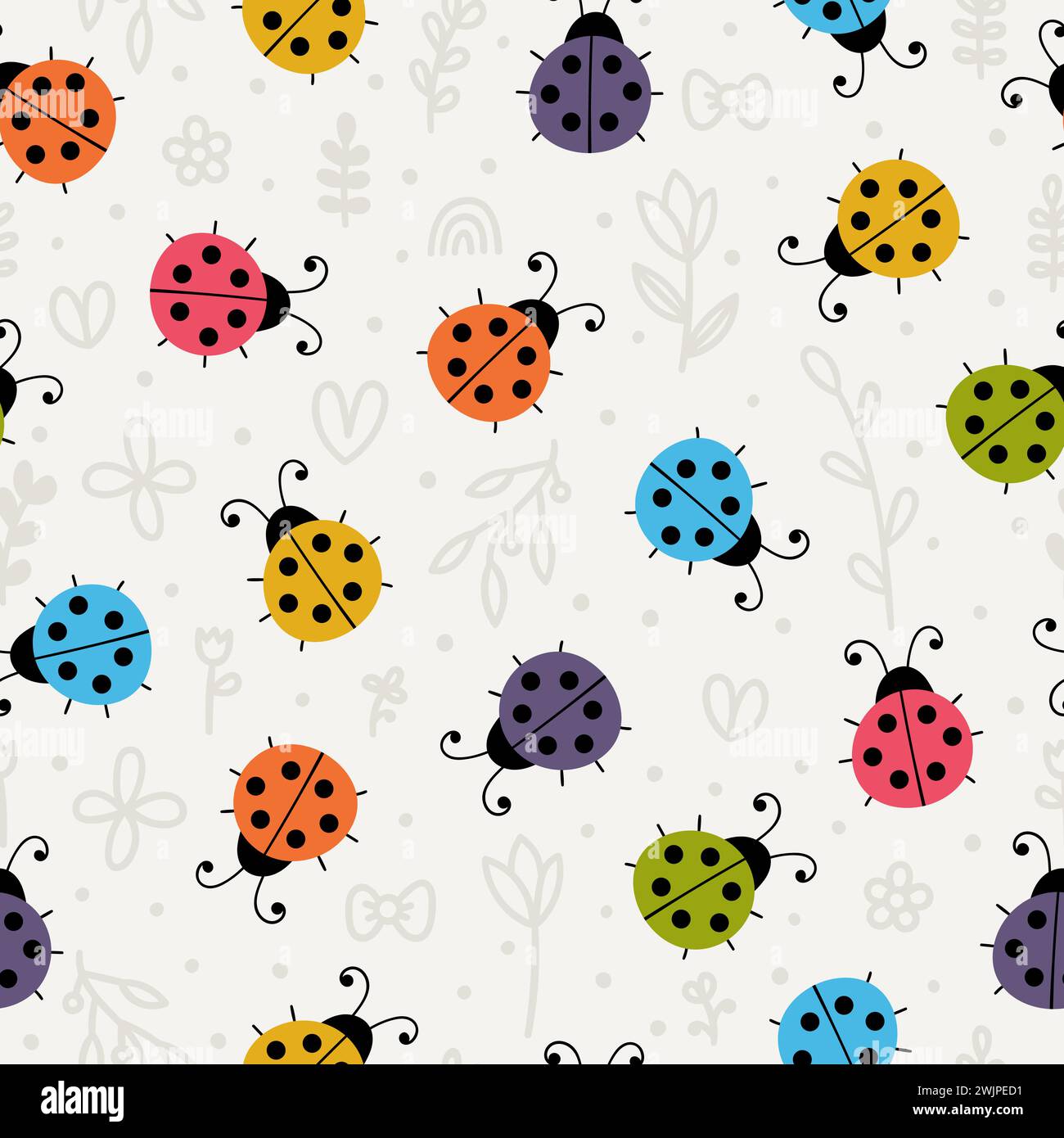 Motif sans couture dessiné à la main avec des coccinelles mignonnes. Motif graphique simple et mignon. Style floral scandinave. Beau fond. Illustration vectorielle Illustration de Vecteur