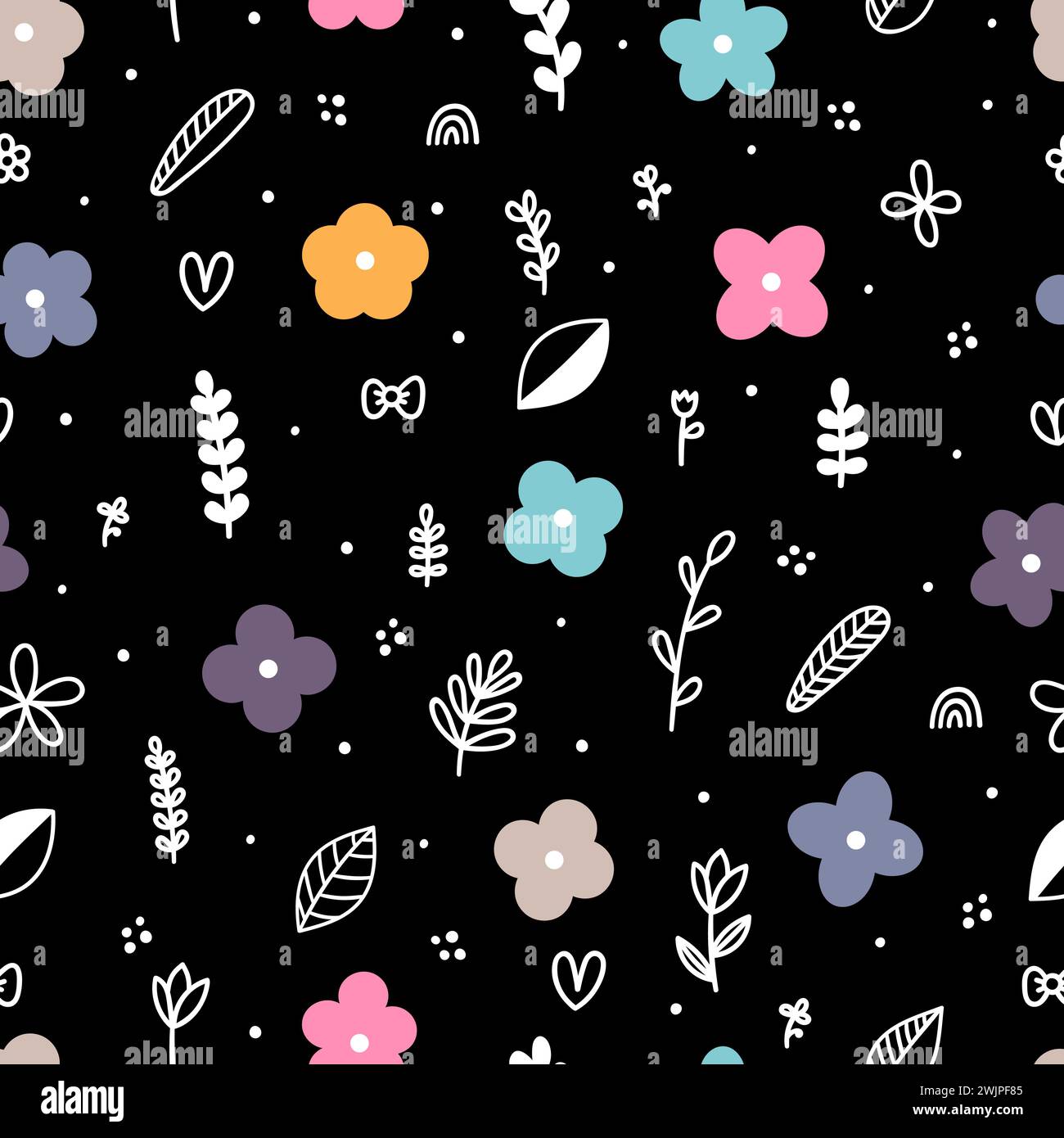 Joli motif floral sans couture avec des éléments dessinés à la main. Griffonner des fleurs. Ressort. Style scandinave. Illustration vectorielle Illustration de Vecteur