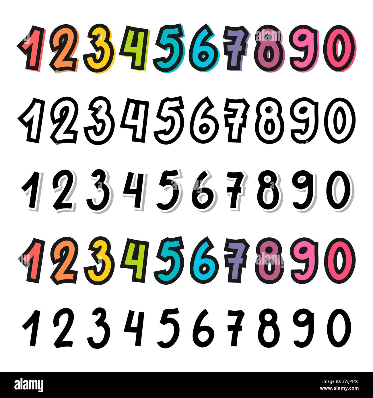 Jeu de main dessiné dix numéros de zéro à neuf. Collection de chiffres. Maths. Illustration vectorielle Illustration de Vecteur