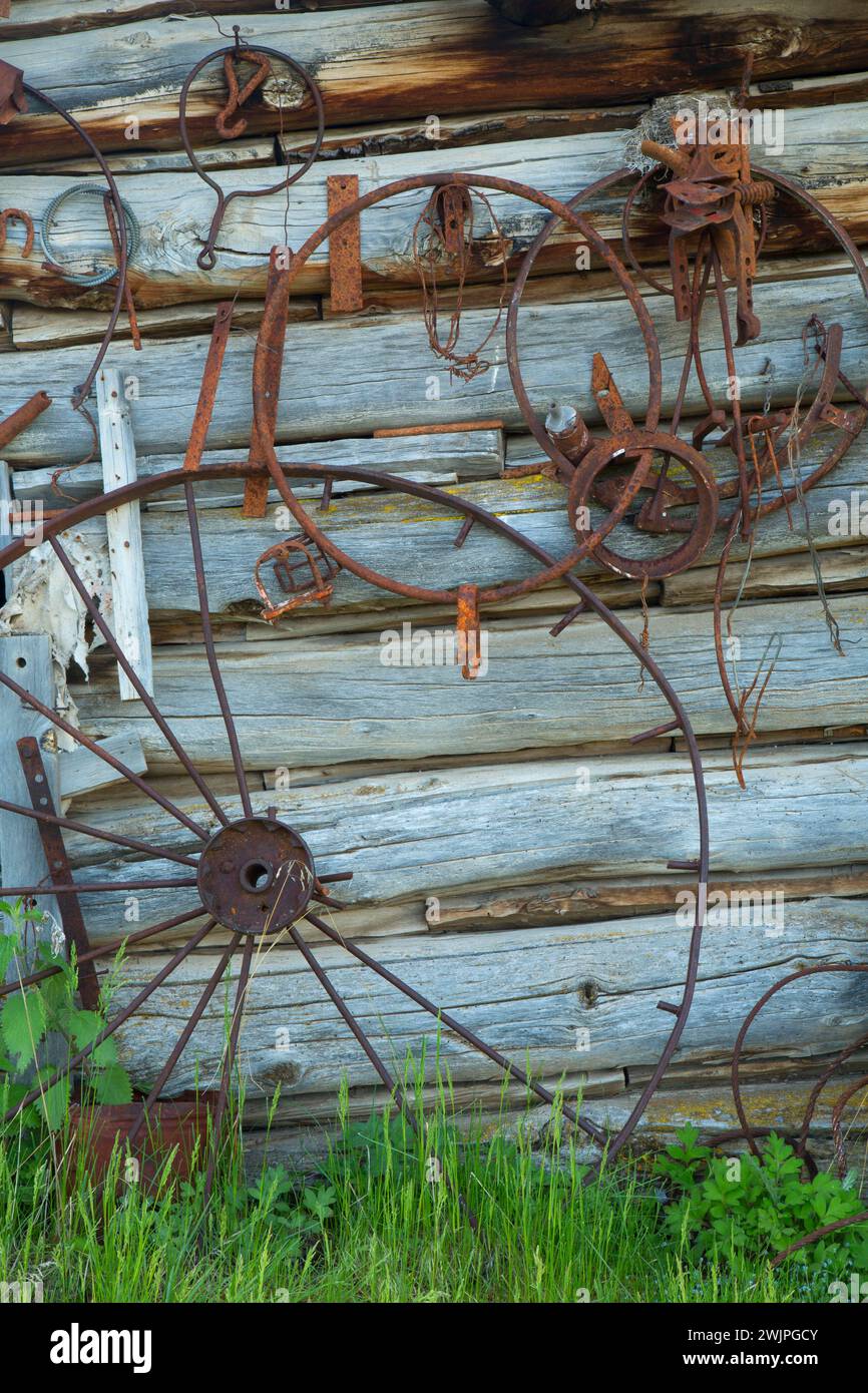 Bâtiment de stockage/mur de la salle de rangement, Riddle Brothers Ranch National Historic District, donner und Blitzen Wild et Scenic River, Oregon Banque D'Images