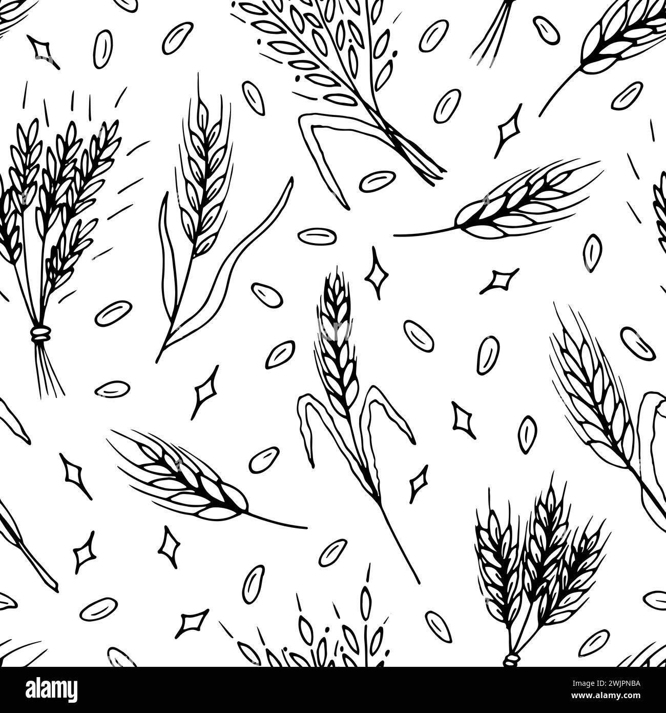 Modèle sans couture avec épillets dessinés à la main de blé dans le croquis. Épis de grain. Seigle, orge, blé. Illustration vectorielle Illustration de Vecteur