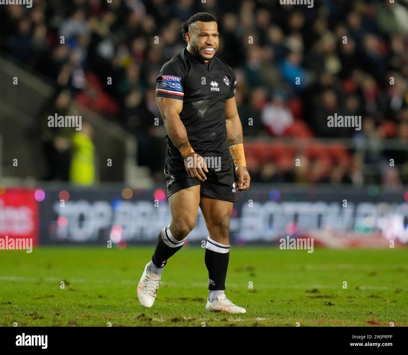 St Helens, Royaume-Uni. 16 février 2024. Emmanuel Waine des London Broncos lors du match de la Betfred Super League Round 1 St Helens vs London Broncos au Totally Wicked Stadium, St Helens, Royaume-Uni, 16 février 2024 (photo Steve Flynn/News images) à St Helens, Royaume-Uni le 16/02/2024. (Photo par Steve Flynn/News images/SIPA USA) crédit : SIPA USA/Alamy Live News Banque D'Images