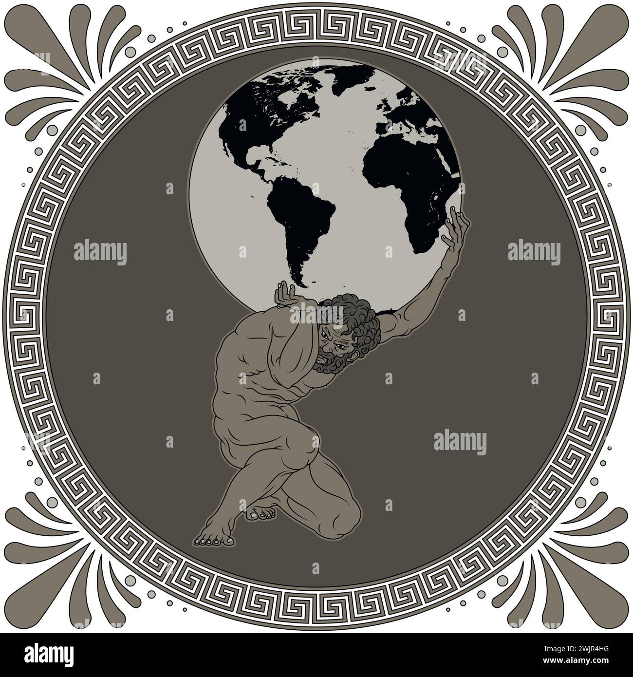 Conception vectorielle de Titan Atlas tenant la planète Terre, art amphore de Grèce antique, mythologie grecque titan Illustration de Vecteur