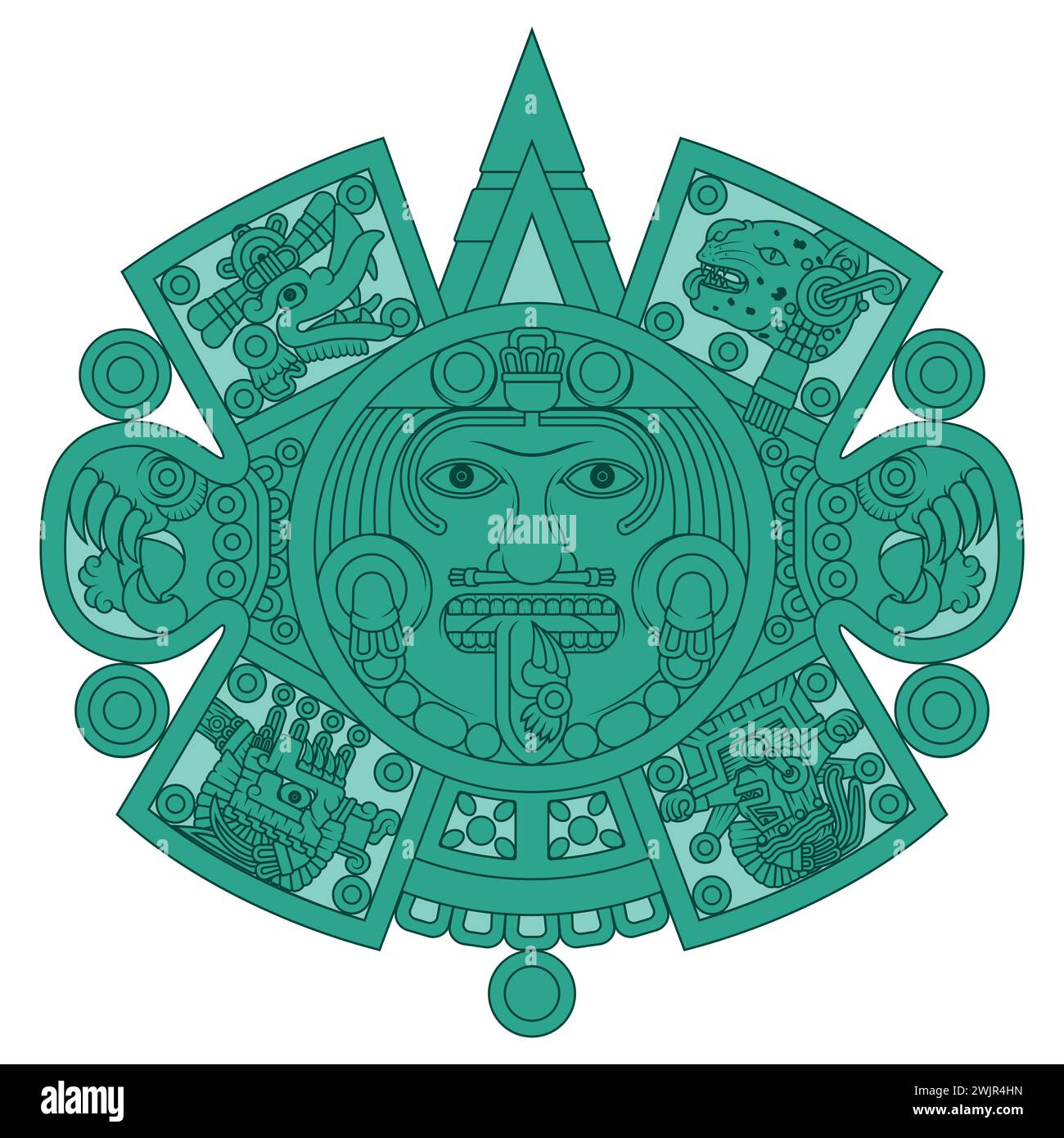 Conception vectorielle du calendrier aztèque, disque monolithique de l ...