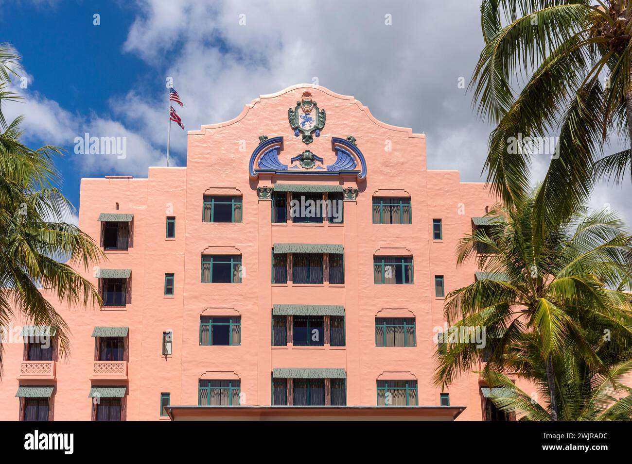 The Royal Hawaiian Resort Hotel, Waikiki Beach, Waikiki, Honolulu, Oahu, Hawaï, États-Unis d'Amérique Banque D'Images