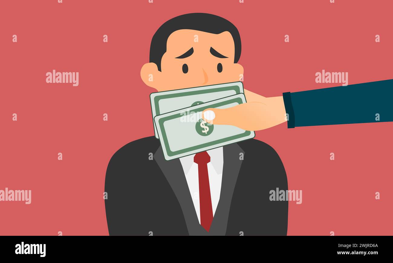 Concept de pot-de-vin avec de l'argent. un homme d'affaires soudoyé avec de l'argent. Illustration vectorielle. Illustration de Vecteur