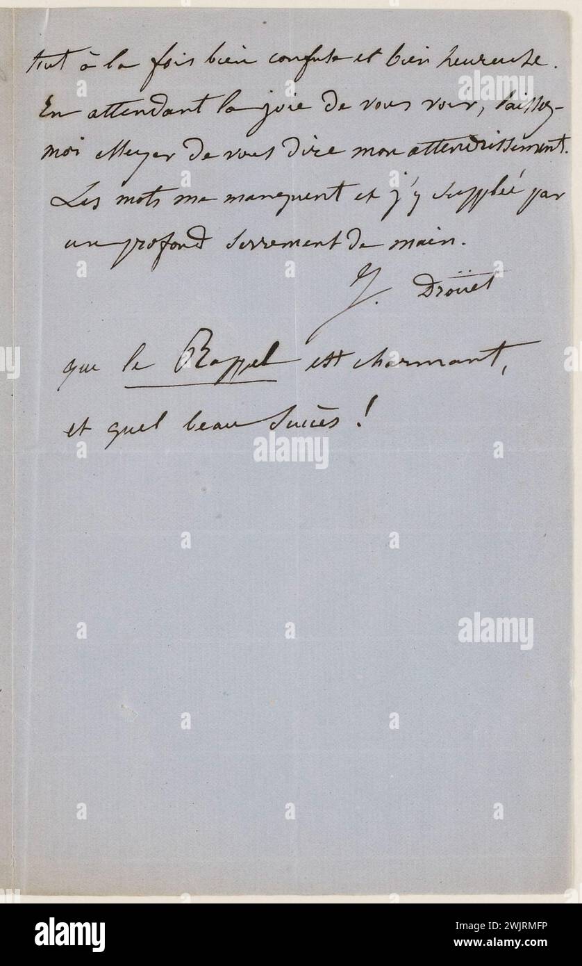 Juliette Drouet à Victor Hugo ; 10 mai 1869 ; maison Victor Hugo - Paris Autograph Letter Banque D'Images