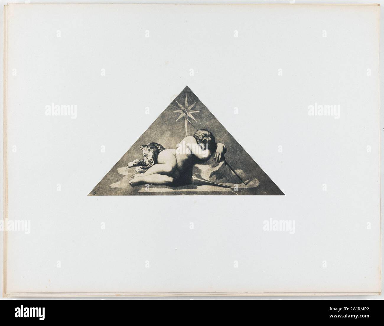 Le Gray, Gustave. Peintures murales d'Henri Lehmann, de la salle de l'Hôtel de ville, 4ème arrondissement, Paris. 'Enfant berger endormi'. Papier salé. en 1853-1853. Paris, musée Carnavalet. 156880-19 Banque D'Images