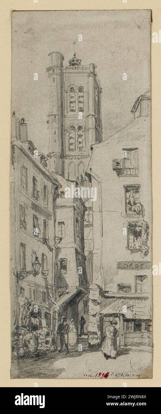 Maignan, Albert (n.1845-10-14-D.1908-09-29), rue Grenier-sur-l'eau, 1866. 4ème arrondissement, Paris (titre factice). Mine de plomb. Musée Carnavalet, histoire de Paris. Banque D'Images