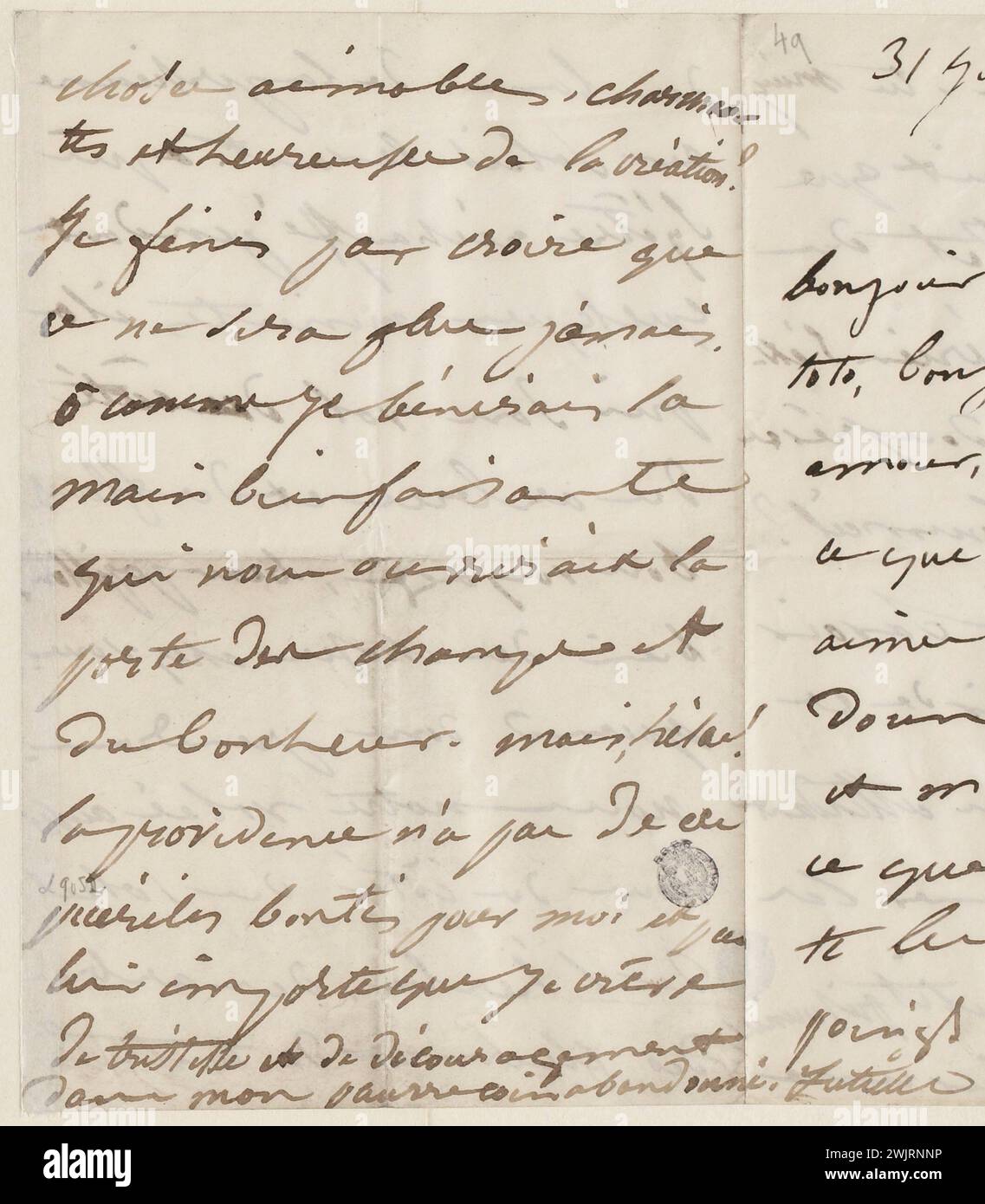 Juliette Drouet à Victor Hugo ; juillet 31 mardi matin 7 h [1849] ; maison Victor Hugo - lettre Autograph de Paris Banque D'Images