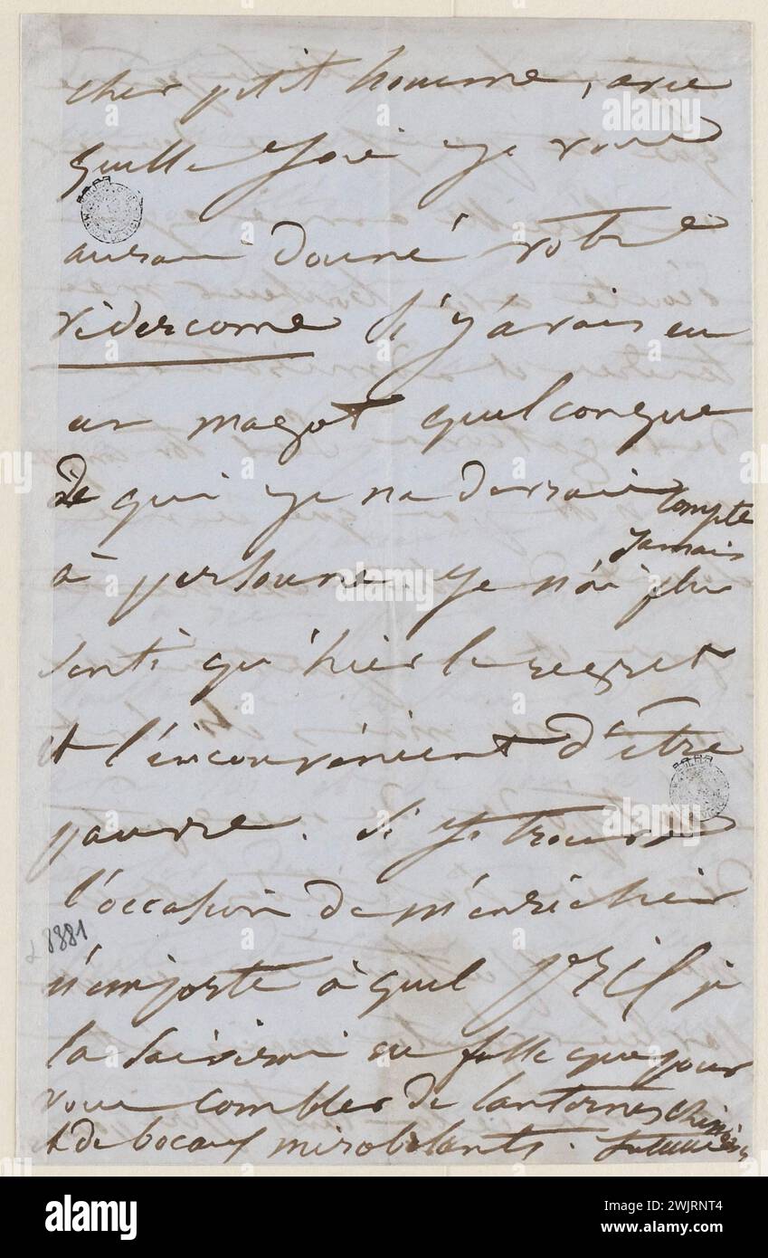 Juliette Drouet à Victor Hugo ; 11 mai samedi matin 7 h [1850] ; maison Victor Hugo - Paris Autograph Letter Banque D'Images