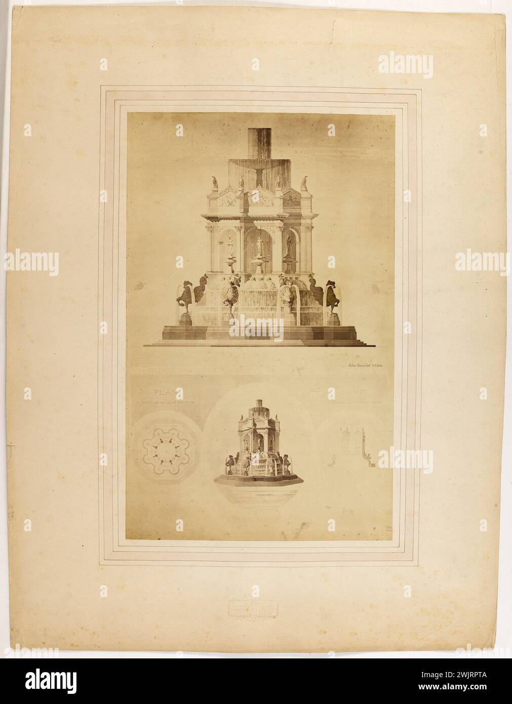 Bilordeaux, Adolphe. 'Projet tiré d'une fontaine pour la périphérie de l'Opéra Garnier, Paris'. Tirage de papier albumine. Paris, musée Carnavalet. 123625-24 Banque D'Images