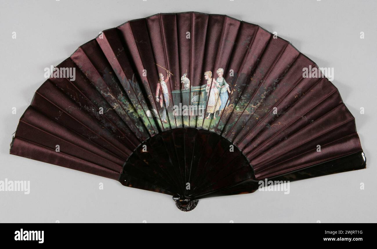 Gamme pliée, GAL1985.67.37A feuille de soie noire avec scène de gouache, cadre à l'échelle brunette Banque D'Images