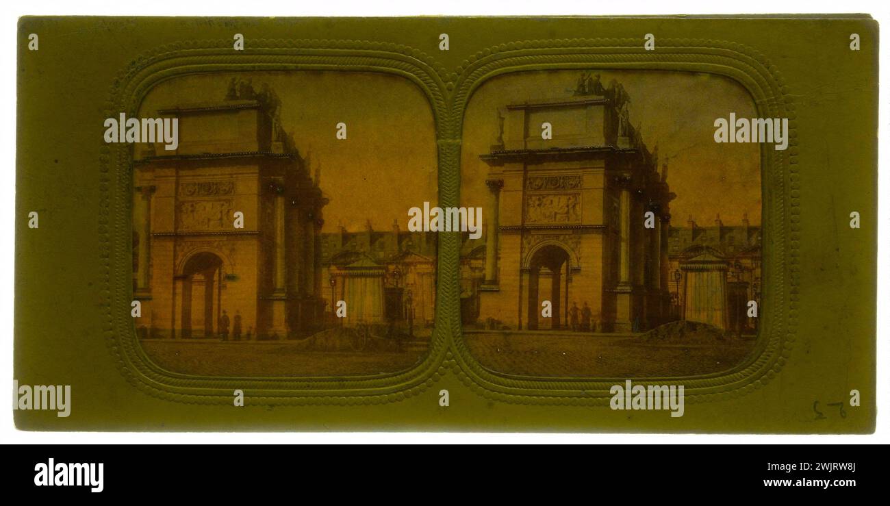 L'Arc de Triomphe du Carrousel, Paris (1 arr.) 'Photographie anonyme. Vues stéréoscopiques transparentes colorées. Trous d'épingle. Entre 1860 et 1870. Paris, Musée Carnavalet. 99958-12 stéréo, vue stéréo, vue stéréoscopique Banque D'Images