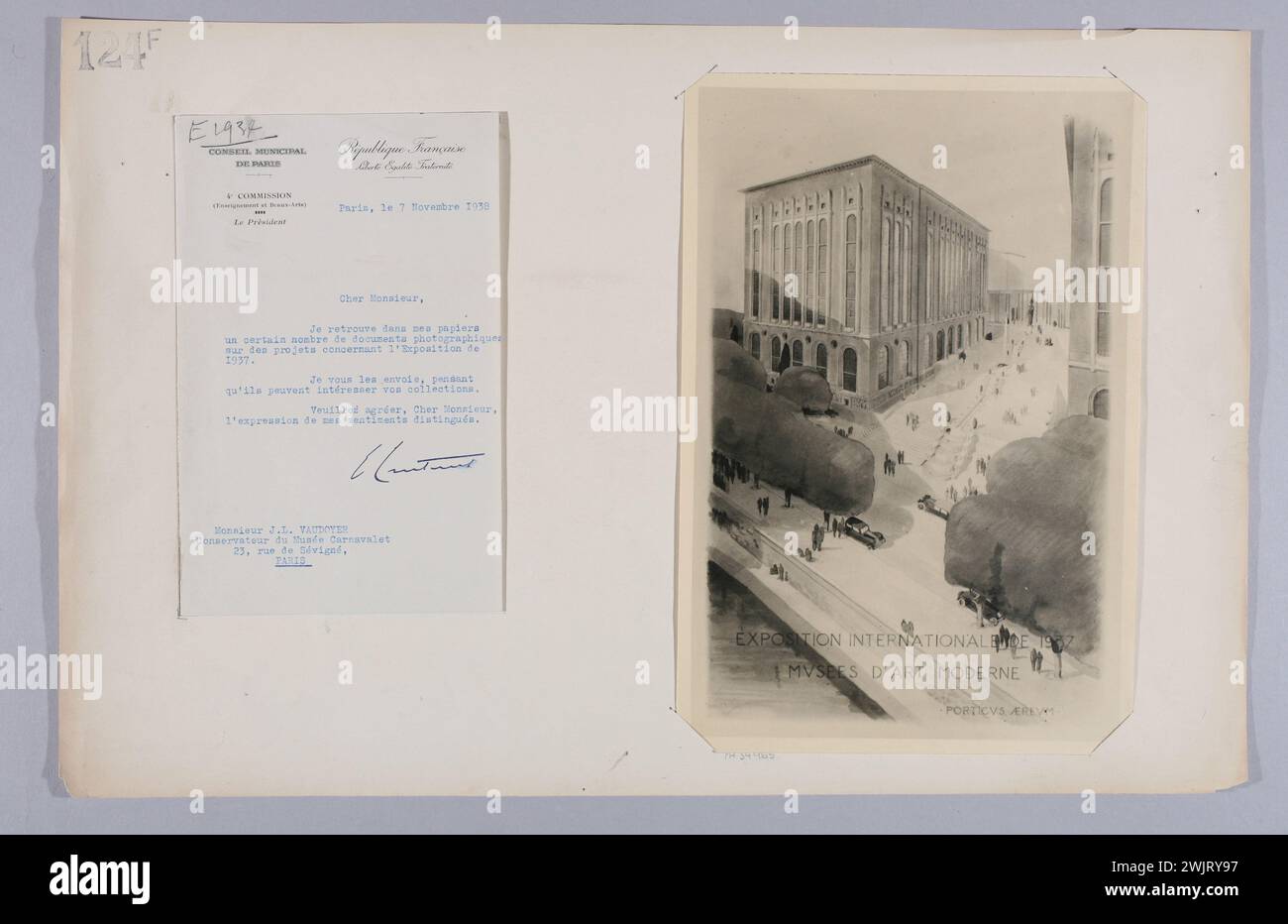 Anonyme, exposition internationale de 1937. Musée d'Art moderne, projet pour l'exposition universelle de 1937. 16ème arrondissement, Paris. (Titre factice), 1900. Dessin avec barre gélatino-argentée. Musée Carnavalet, histoire de Paris. Exposition internationale de 1937. Musée d'Art moderne, projet pour l'exposition universelle de 1937. 16ème arrondissement, Paris. Banque D'Images