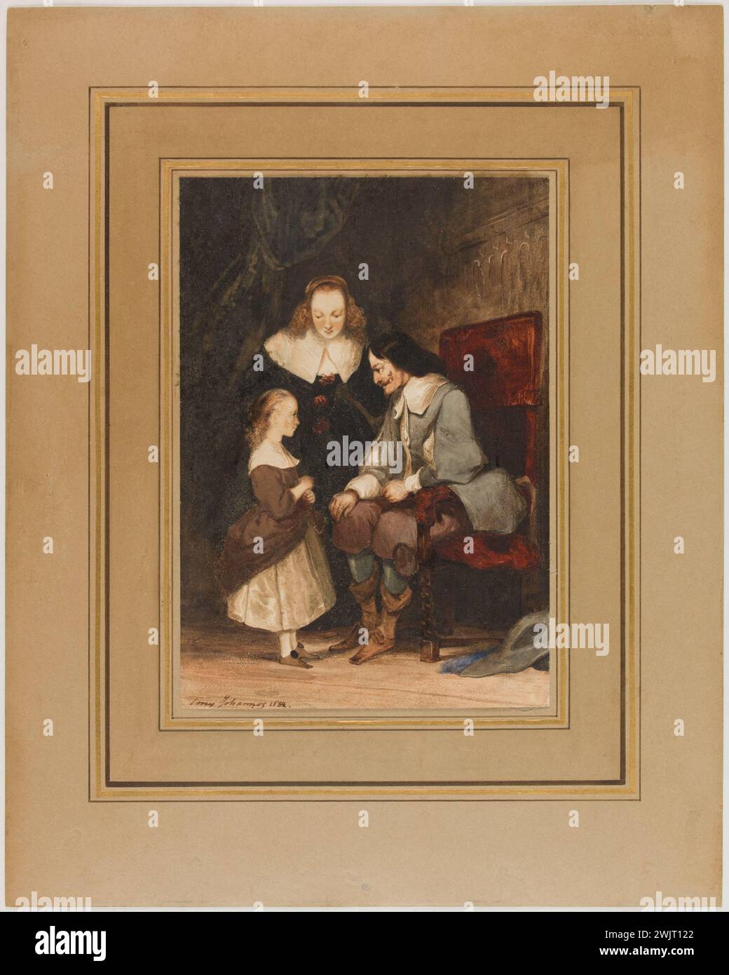 Johannot Alfred (1800-1837) « Scène familiale dans le genre historiciste ». Aquarelle sur papier. Paris, Musée de la vie romantique. 157073-12 Banque D'Images