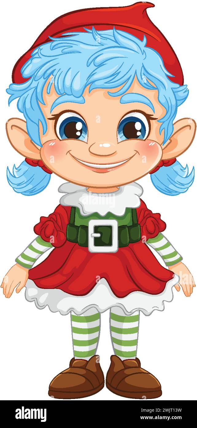 Personnage d'elfe souriant en costume de Noël coloré. Illustration de Vecteur